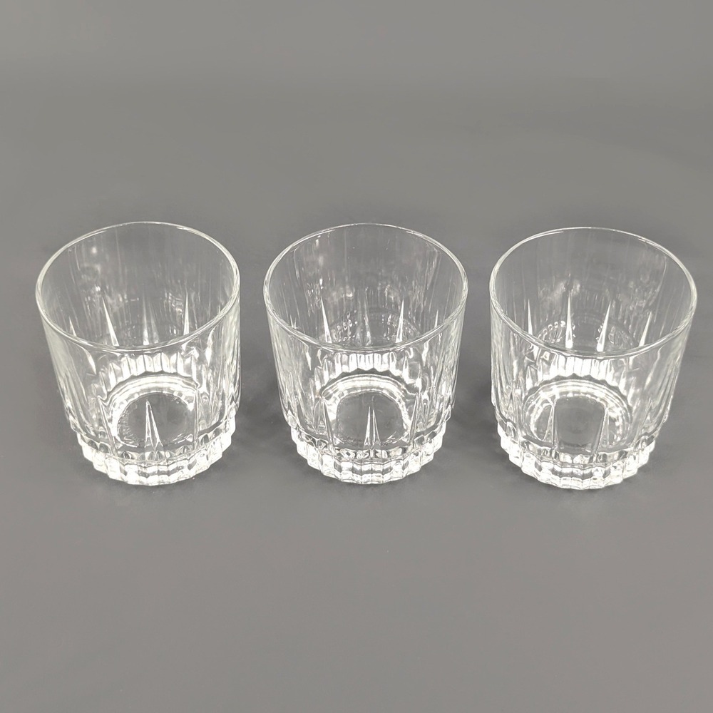 Arcoroc France Glass Tumblers Set of 3 Clear Paneled Rocks Whiskey Glasses